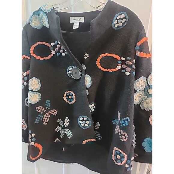 Anis A Womans Boho Embroidered 60s Style Wool Jacket Coat. Fully Line. Small - Picture 5 of 13